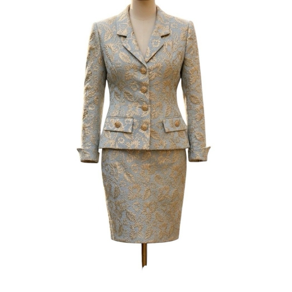 Vintage William Pearson Skirt Suit Set Size 10/12 Brocade Filagree Old Money